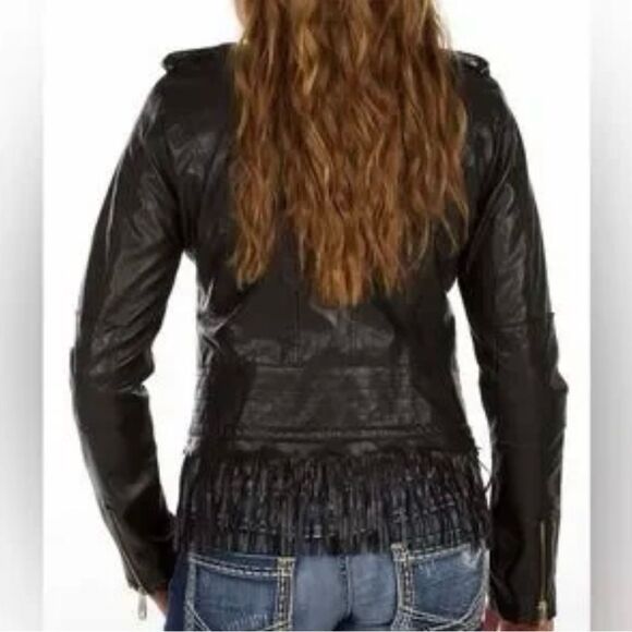 Steve Madden fringe Faux Leather Jacket Size Large - Picture 2 of 14